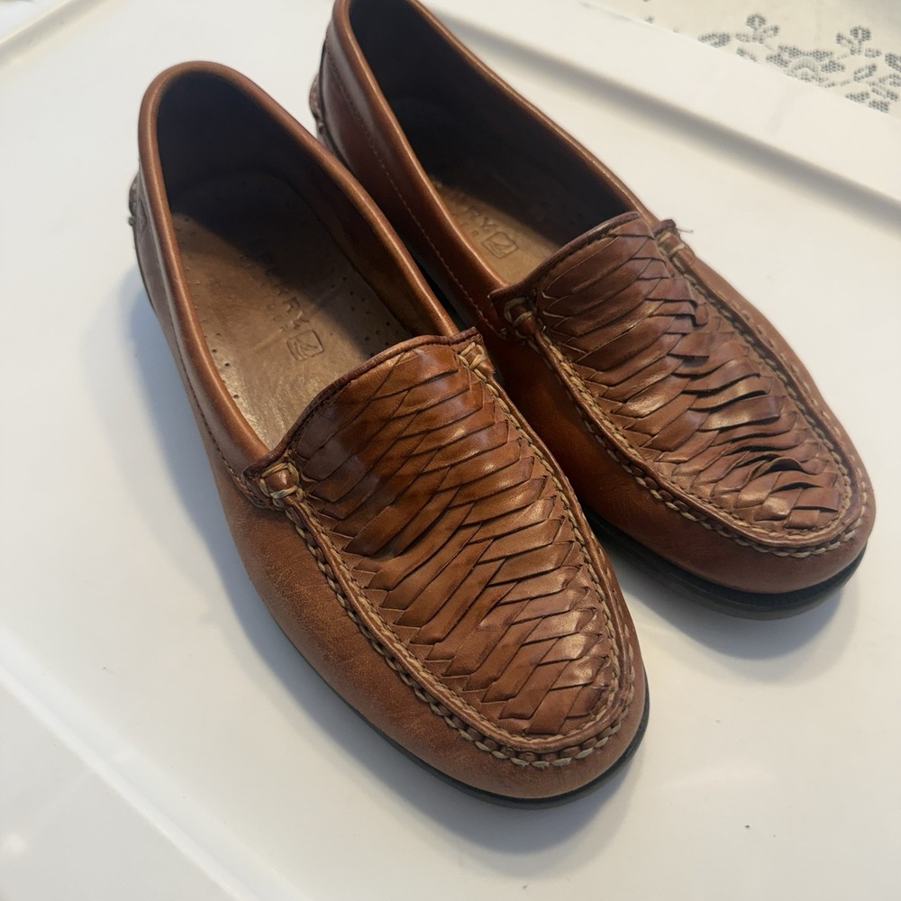 Sperry Top-Sider Woven Leather Slip On 0717736  Brown Loafers Shoes Men's Sz 9.5